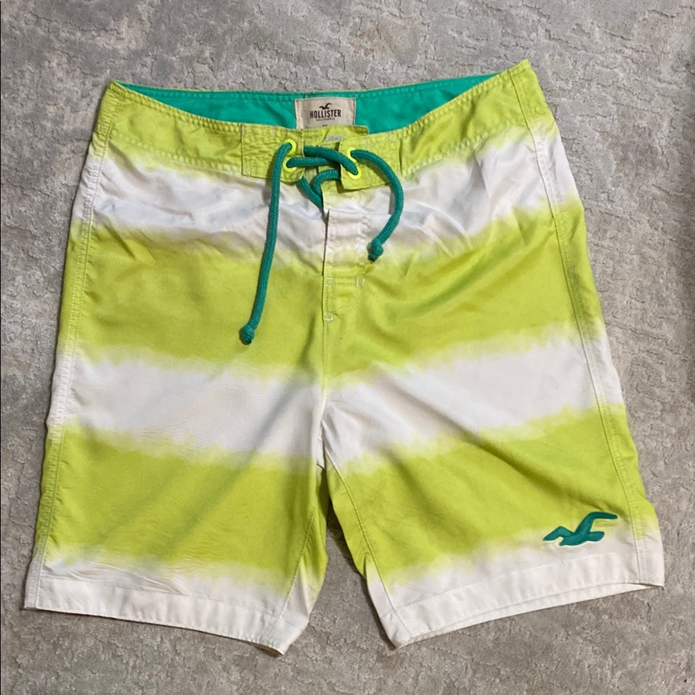 Hollister Neon Yellow and White Swim Shorts